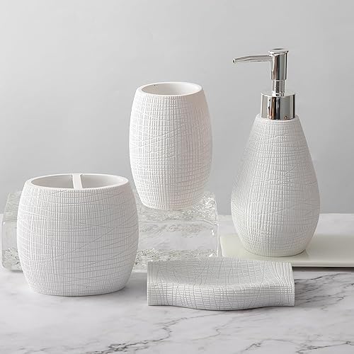 Juego de accesorios de baño, organizador de baño de 4 piezas con vaso de cepillo de dientes, dispensador de jabón, jabonera, vaso, kits de resina