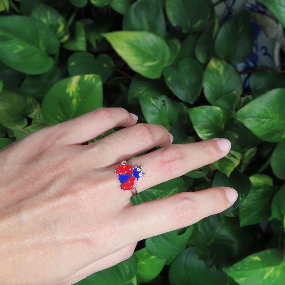 Cute Ladybug Color Change Mood Ring Gift for Girls Size Adjustable