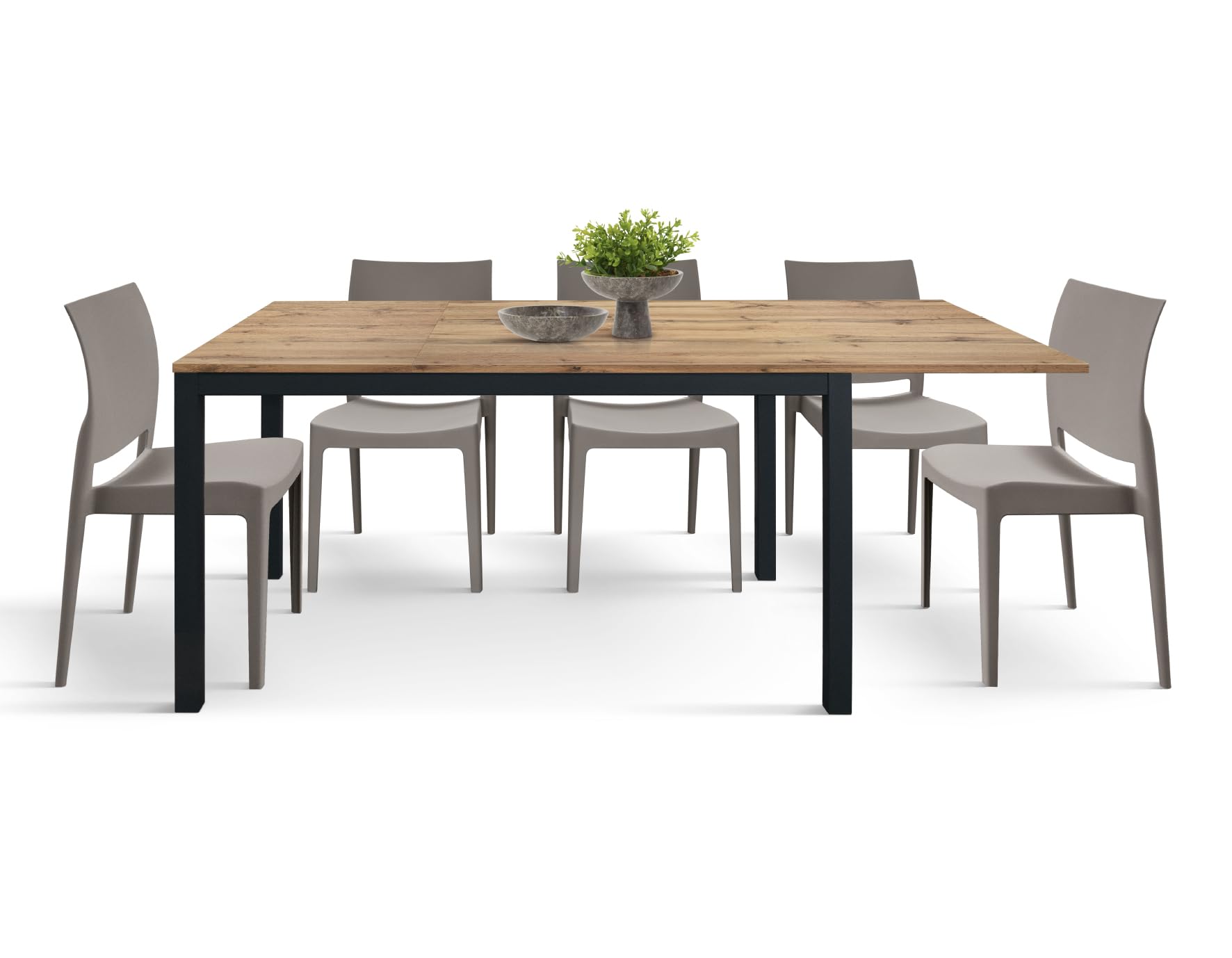 PAZZO DESIGN Tavolo Allungabile Michelle, Tavolo Soggiorno e Cucina, Piano Nobilitato Melaminico, Gambe Metallo Nere, Made in Italy, Rovere Rustico, 120x80x75 cm - id_2092
