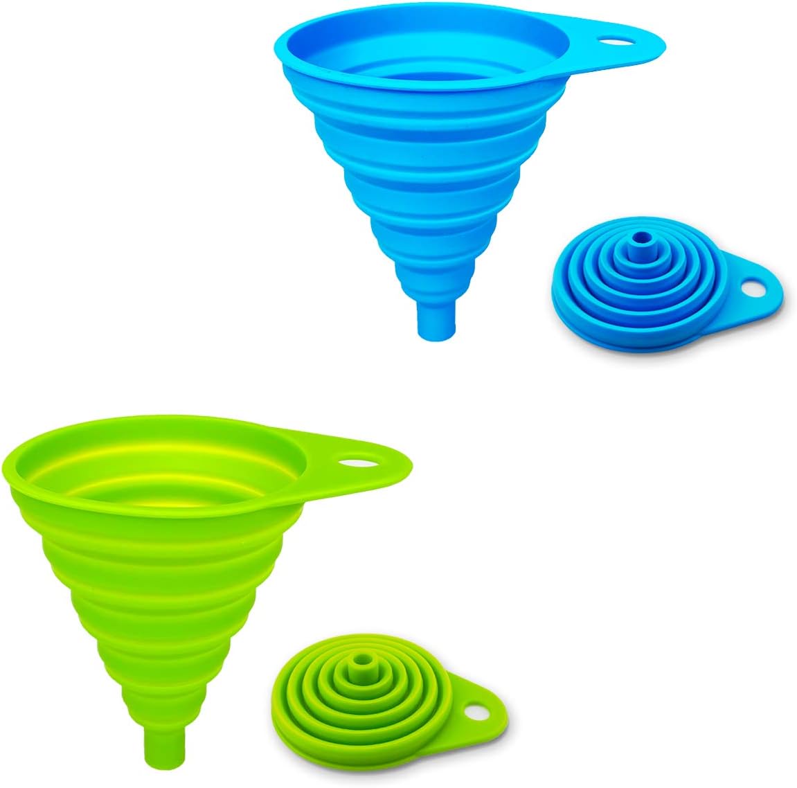2 Pack Silicone Collapsible Funnel （Green and Blue）