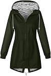 Rain Coats for Women Waterproof Raincoat Lightweight Outdoor Hooded Trench Coat Long Sleeve Striped Windbreaker