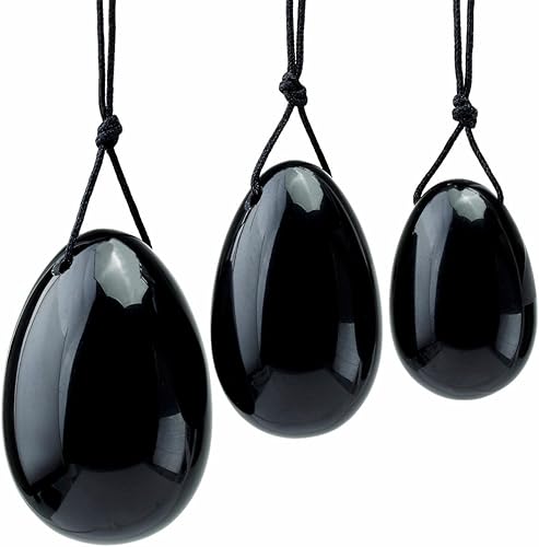 TUMBEELLUWA Yoni Huevo de cristal curativo 3 piedras de masaje perforadas para mujeres para entrenar músculos pélvicos ejercicio Kegel, obsidiana