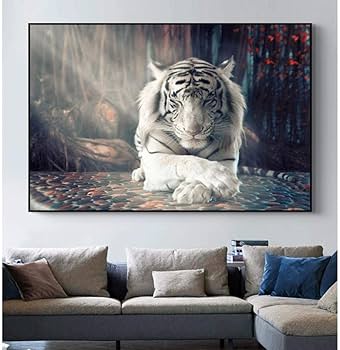 Amazon.co.jp: ホワイトタイガー動物アートパネルポスターPoster