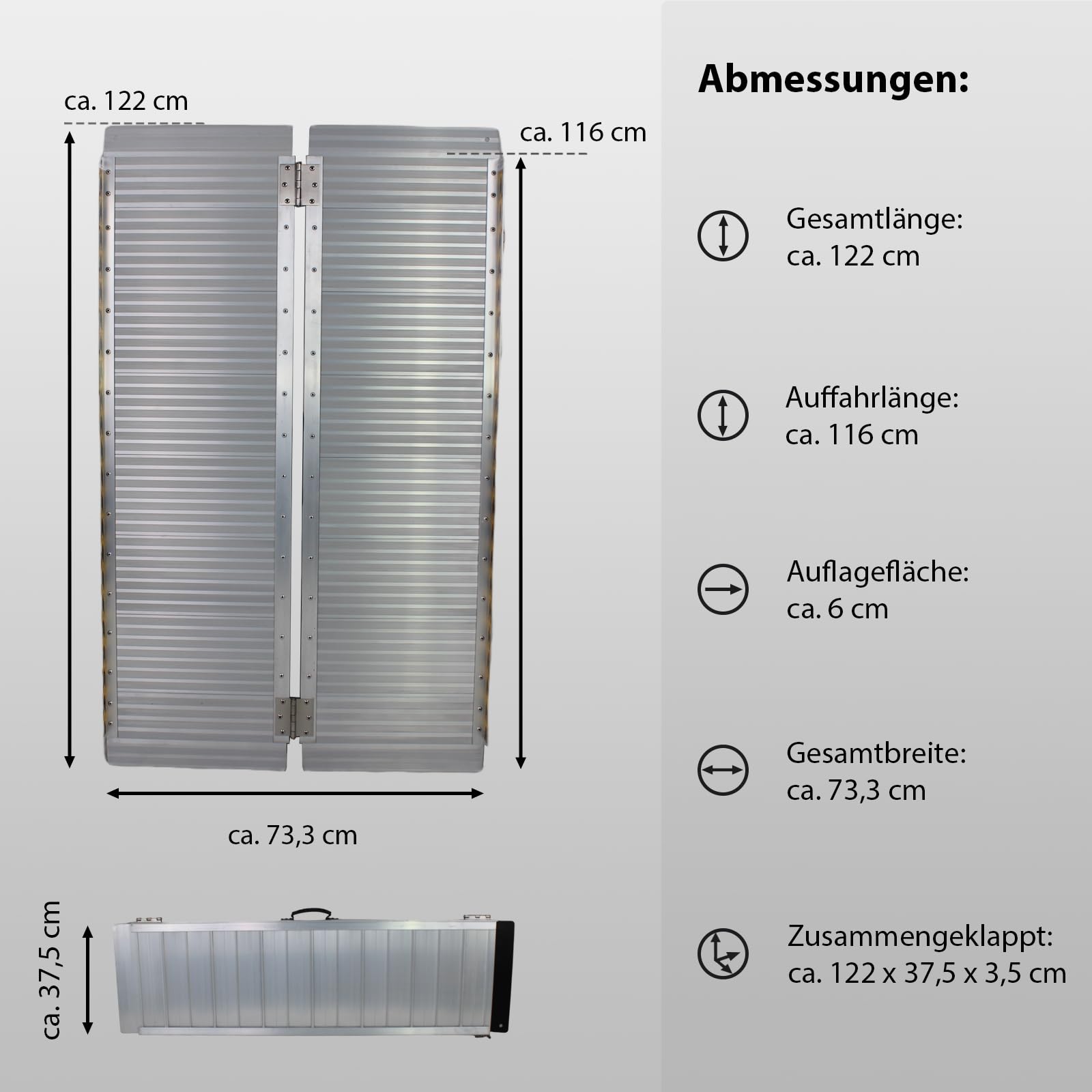TRUTZHOLM Rollstuhlrampe klappbar 122 cm Traglast 272 kg rutschfeste Aluminium Rampe mit Rillenprofil Mobile Auffahrrampe Kofferrampe mit Tragegriff Schwellenrampe für Rollstuhl Rollator Scooter