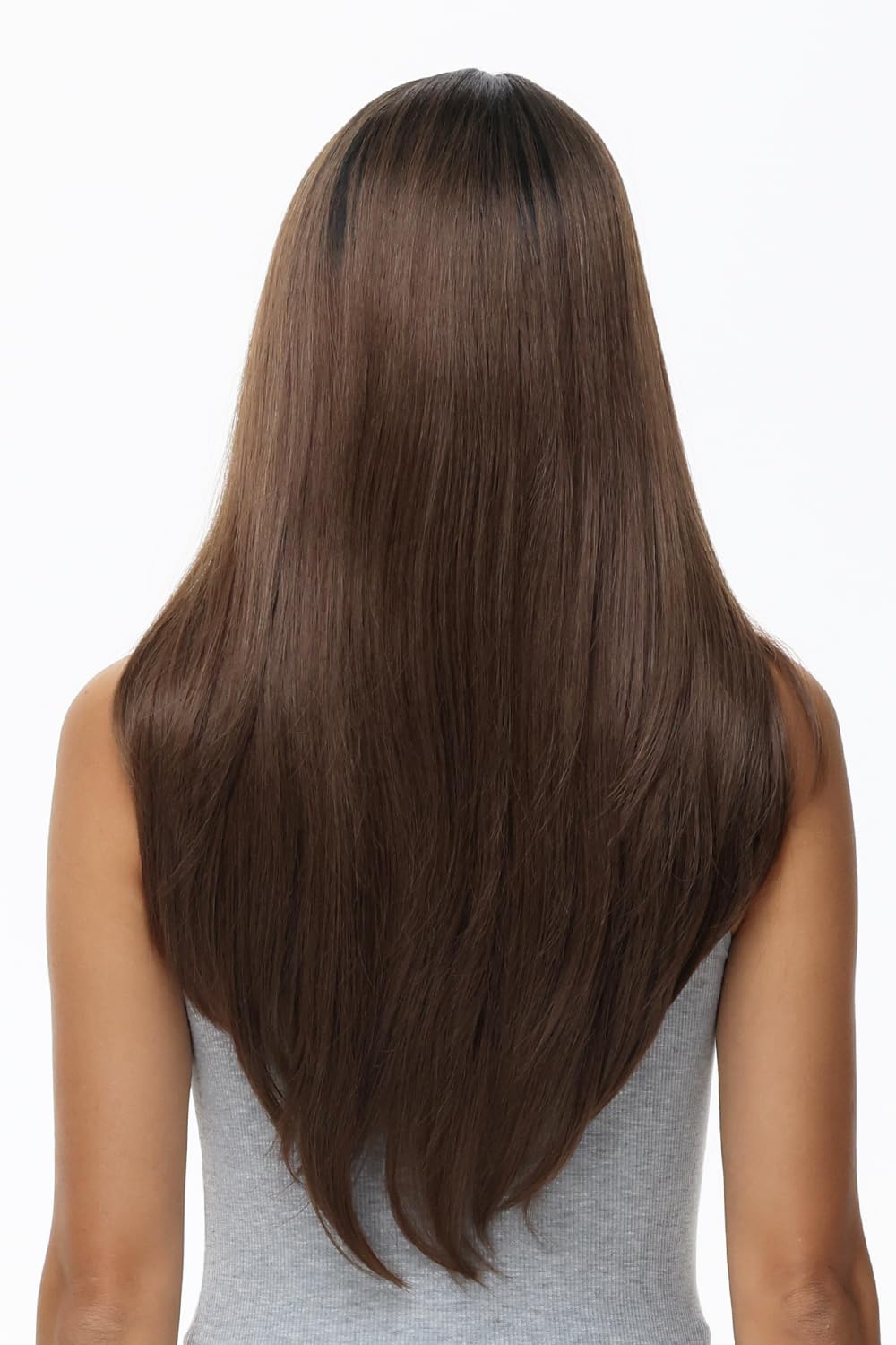 BUYOGET Long Wigs for Women with Fringe Adjustable Straight Synthetic Hair Wig Cosplay Daily Use Wigs 24 inch Ombre Brown - Image 4