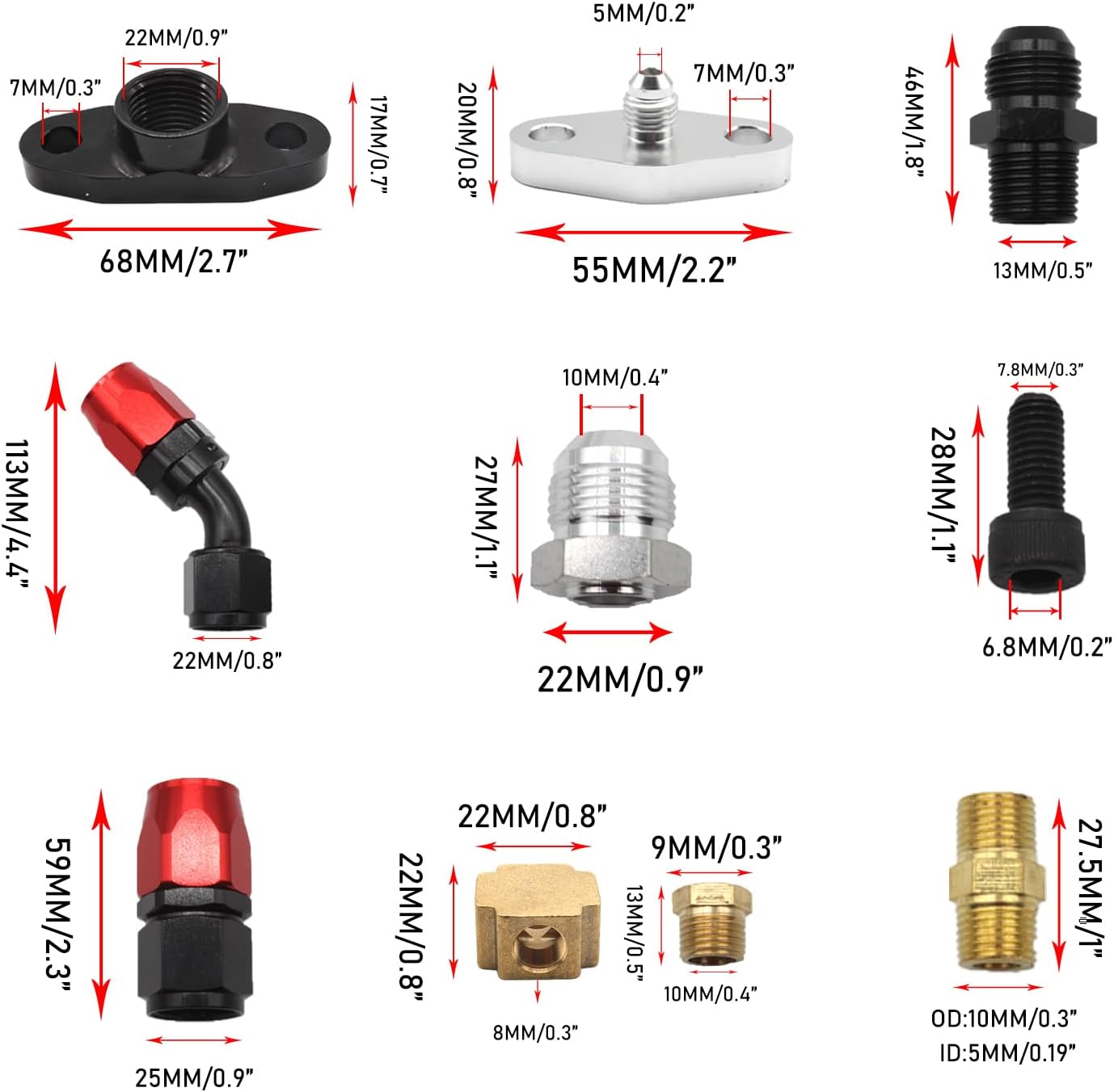 Turbocharger Oil Feed and Drain Return Line Kit for T3 T4 GT35 T70 T66 T61 T60 T04E