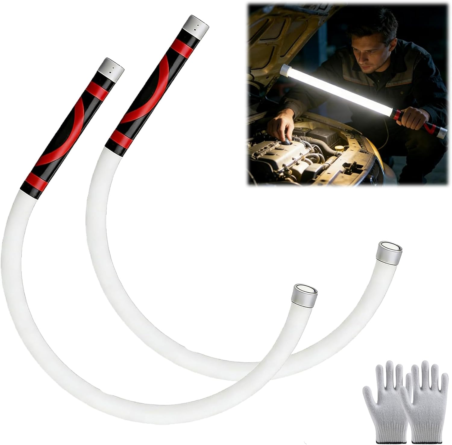 Bendable LED Work Light, Rechargeable Flashlight Stick with High Lumen, 3 Brightness Modes, Flexible Light for Car Repair and Narrow Spaces,3PCS