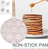 Bobikuke Smiley Face Pancake Pan - 10 Inch Mini Pancakes Maker with 7-Cup Mold Blini Pan Silver Dollar Pancake Pan Pancake Pan Nonstick Breakfast Griddle,100% PFOA Free (White) - Image 2