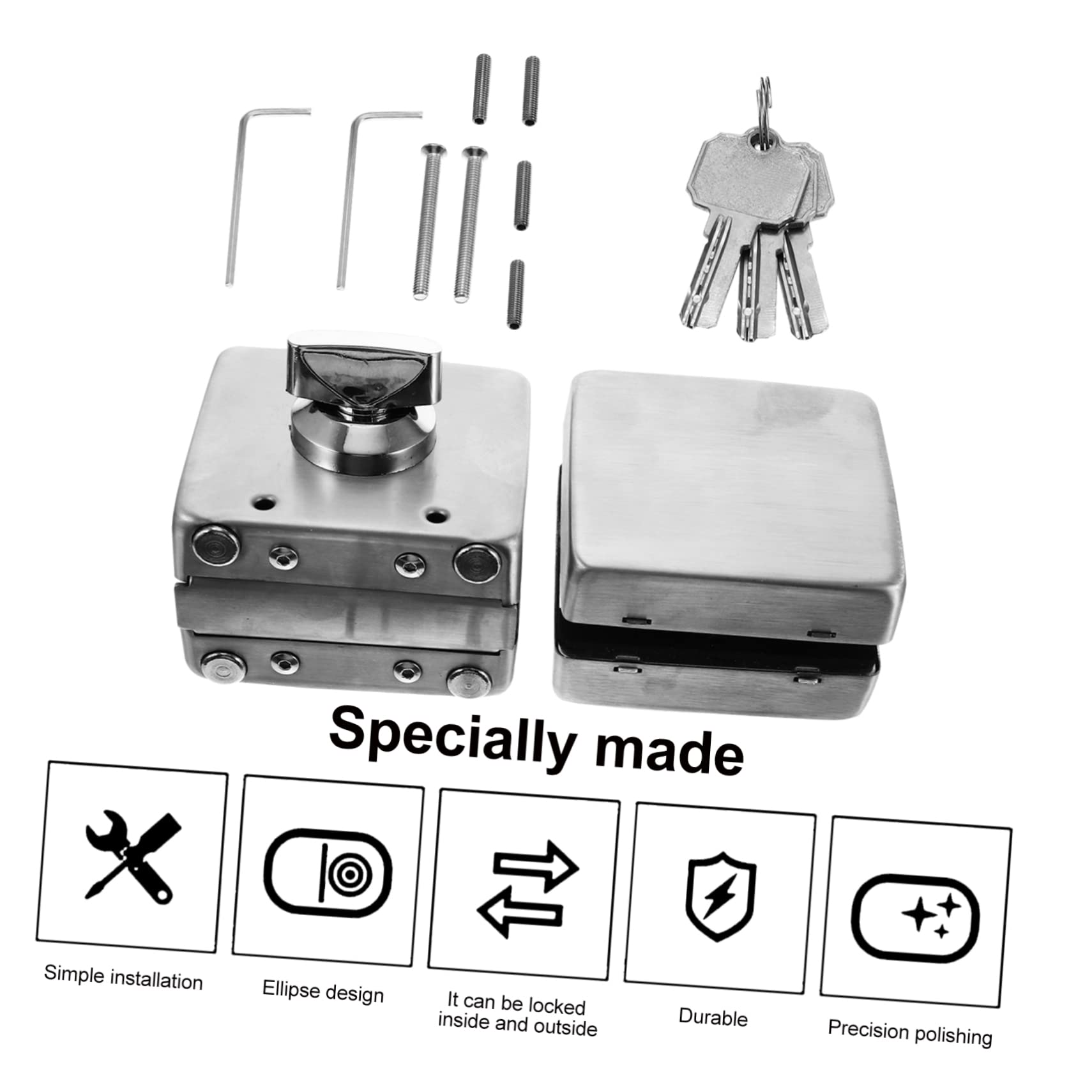 NUOBESTY Verrou De Porte Sans Cadre Pour Verre Loquet De Porte Verre Facile à Installer Serrure De Portail Simple