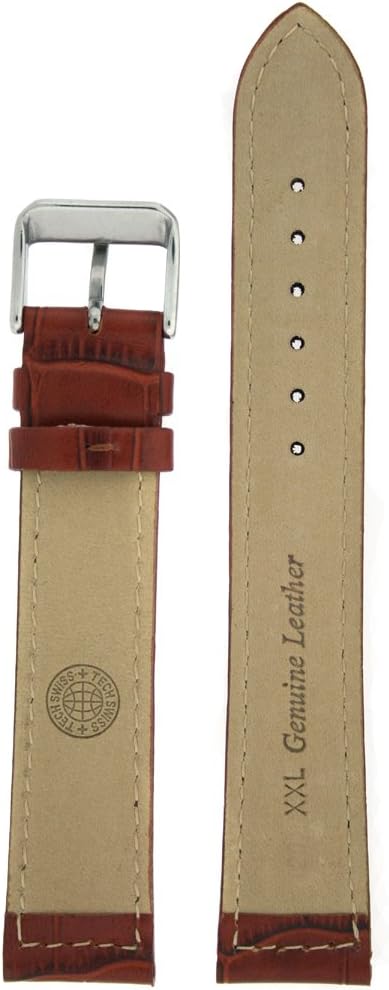 Tech Swiss Watch Band Genuine Leather Extra Long Honey Brown Alligator Grain 20 millimeter