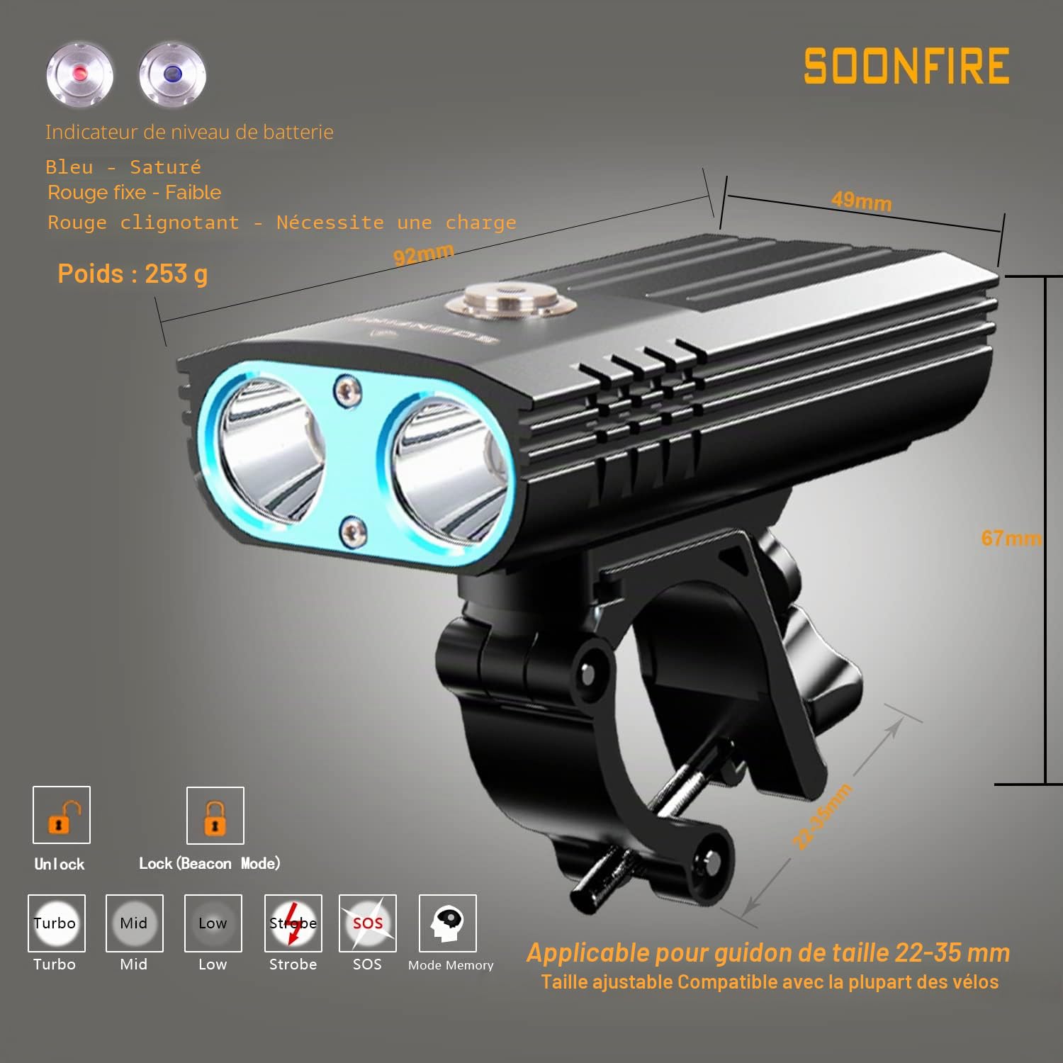 FD39 Phare de Vélo 2500 Lumens | Lampe Avant Rechargeable USB C, Portée 177m | Étanche IPX6 pour VTT/Nuit | Montage Rapide sans Outil