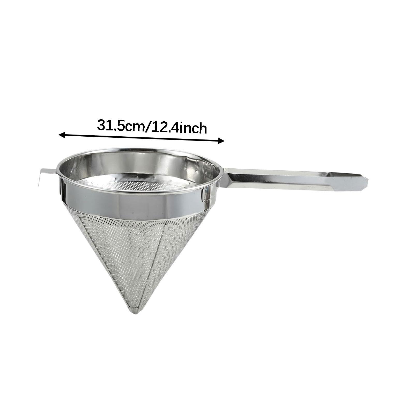 Qianly Colador de Tapa de China, Separador de Cono de Malla Fina, Cesta de Filtro de Cocina para Salsas, Gelatinas Y Té, Utensilio de Acero Inoxidable, 31.5 Cm