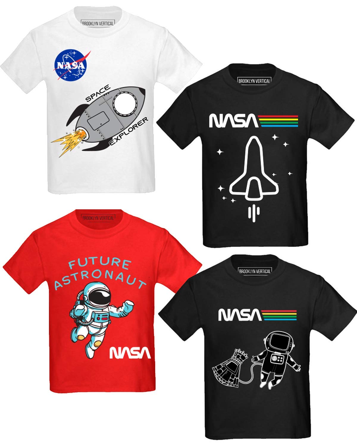 BROOKLYN VERTICAL4-Pack Toddler NASA Print Outer Space Rocket Ship Short Sleeve T-Shirt | Soft Cotton Sizes 2T-4T