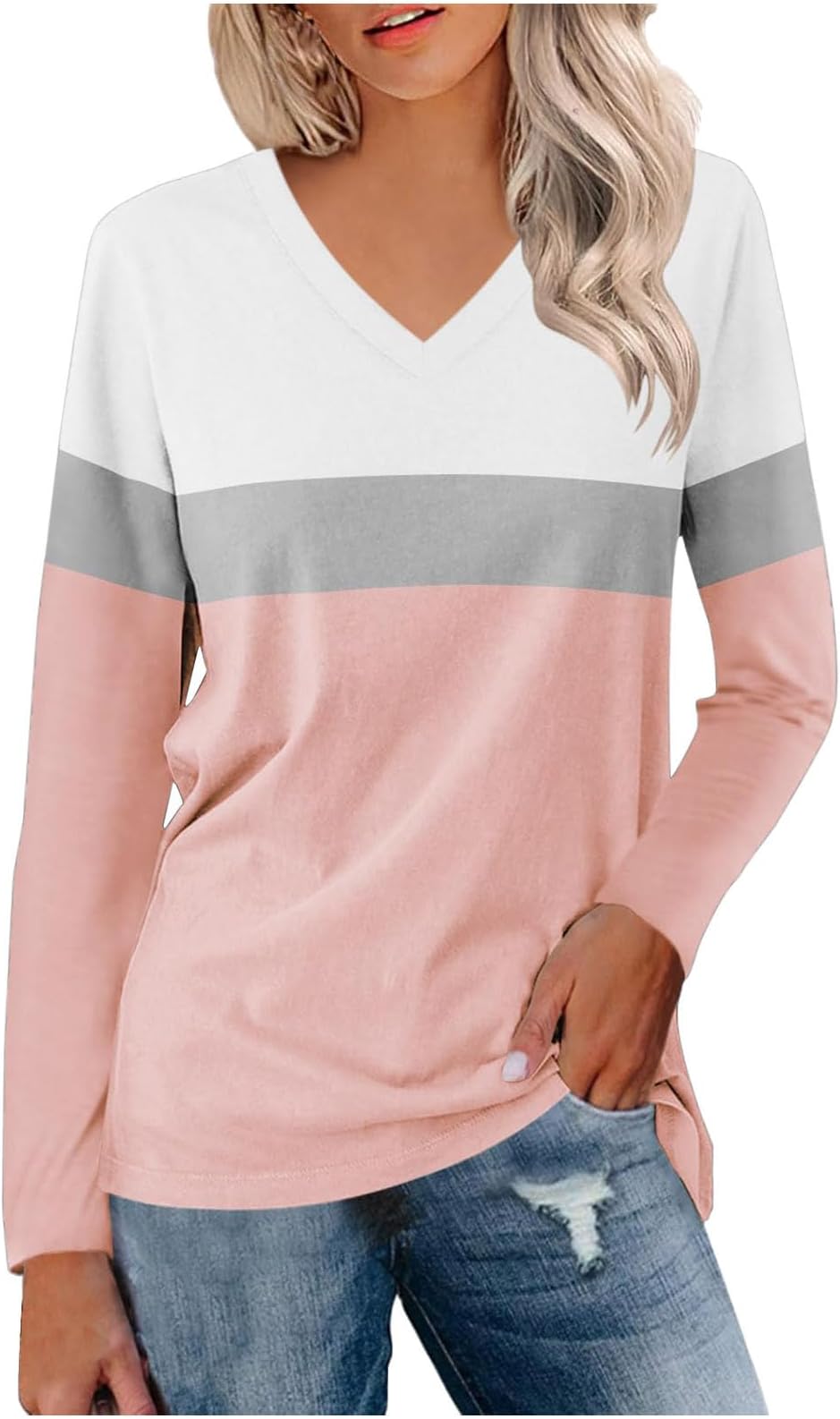 2024 Womens Summer Tunics Tops Short Sleeve Casual Dressy T-Shirts V Neck Loose Comfy Tee Lightweight Cute Blouse