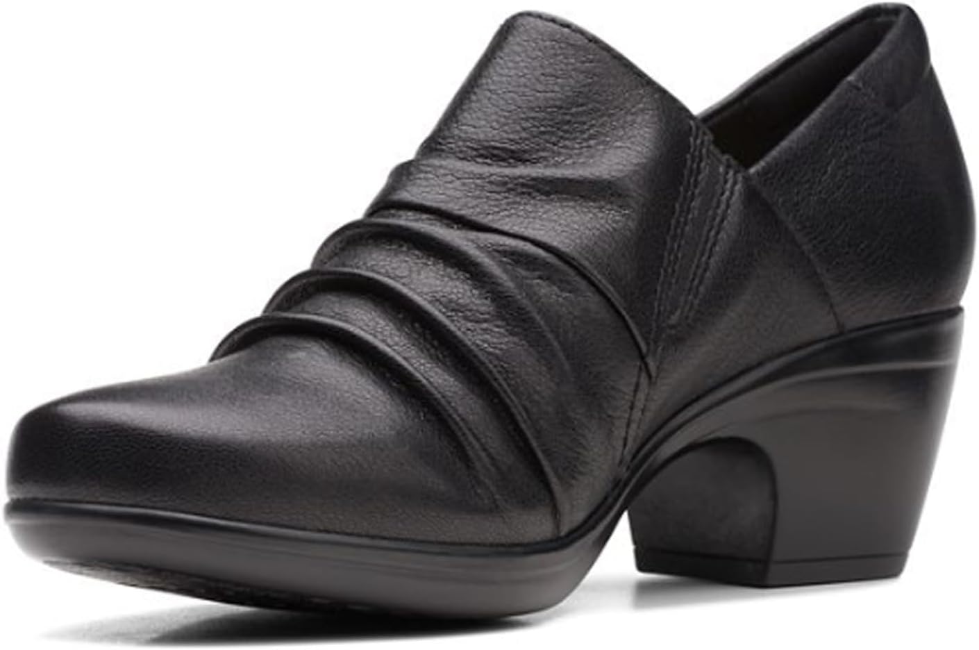 Clarks Women's Emily Cove Pump, Black Leather, 9