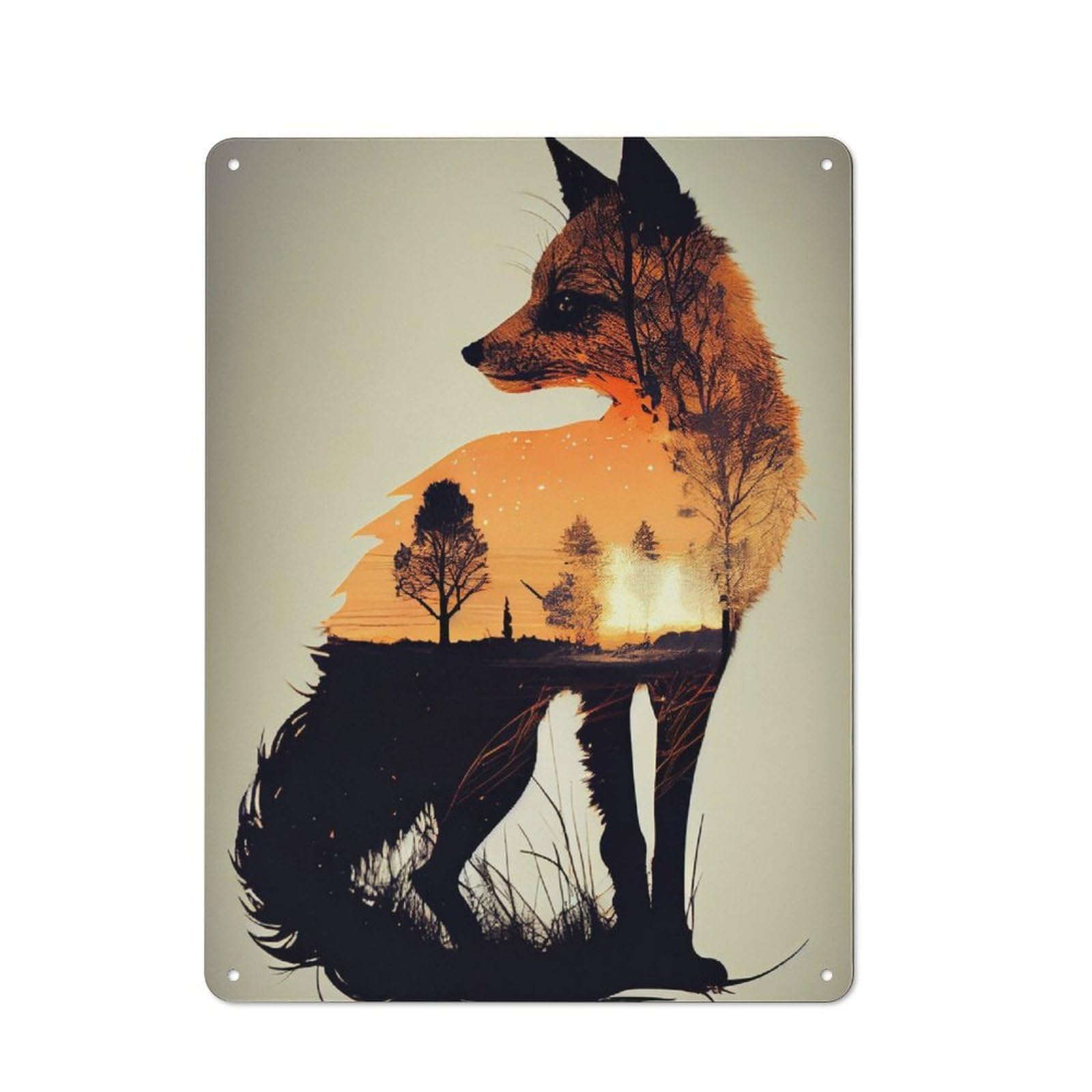 Junmoney Fox Silhouette Retro-Style Metal Wall Sign 40X30cm For Pub Or Café, A New Home Present For Hospitality Wall Decor Collectors