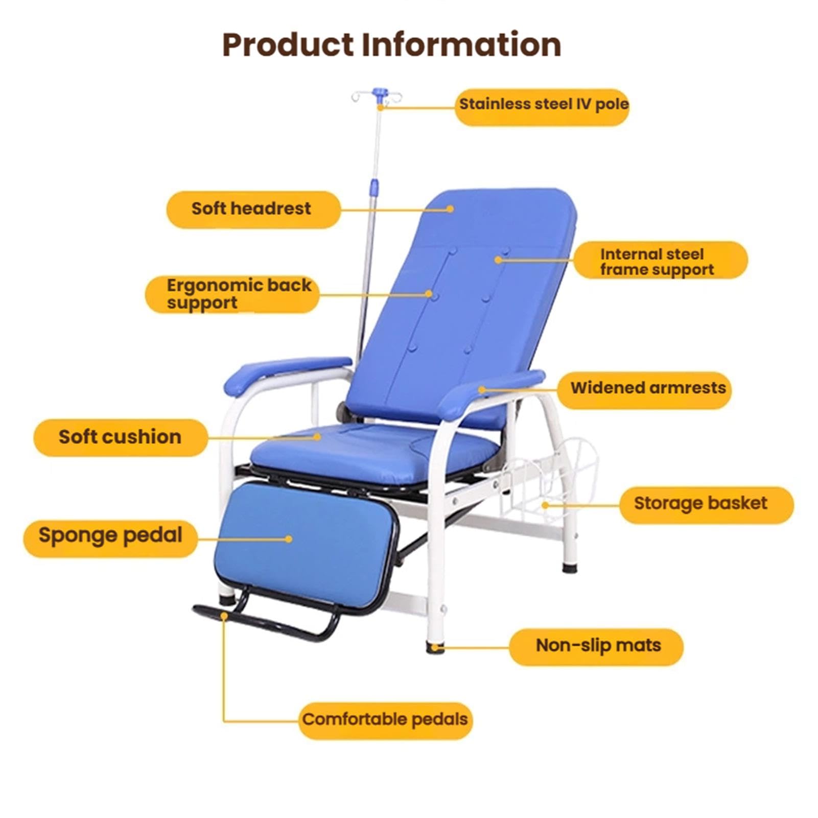 Blutentnahmestuhl mit Stahlrahmen, Verstellbarer Blutentnahmestuhl aus Leder mit InfusionsstäNder, für Labore, Kliniken, Empfangs und Wartezimmer