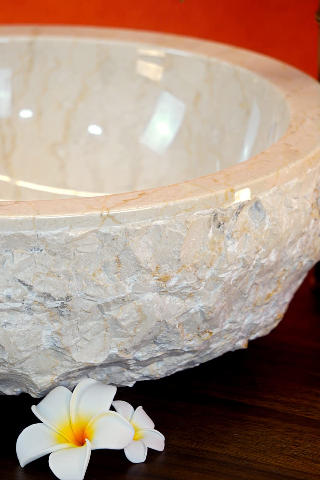 Lavabo de piedra natural de mármol – Accesorio para lavabo en 2 tamaños – Mármol claro con exterior grueso (40 cm de diámetro)