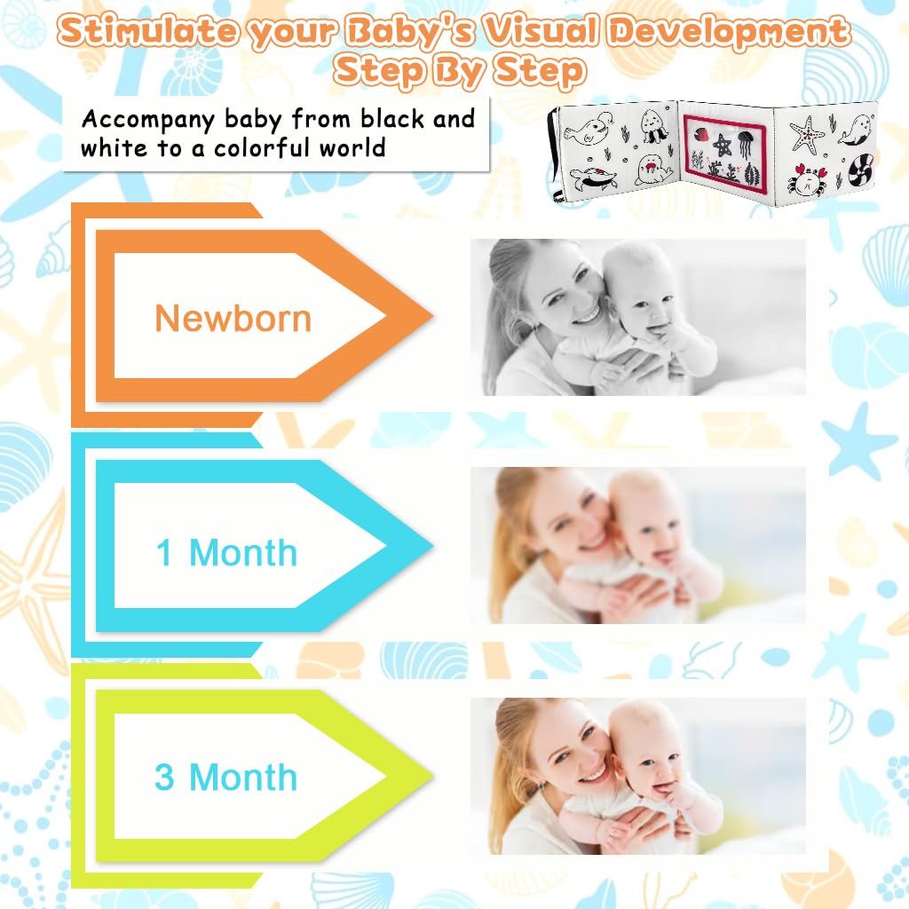 SNOWIE SOFT® Butterfly Cloth Book for Baby 6 to 12 Month with Mirror, Double-sided Crib Tummy Time Toys for Babies, High Contrast Montessori Visual Stimulation Washable Baby Toys, Babies Boy Girl Gift 2