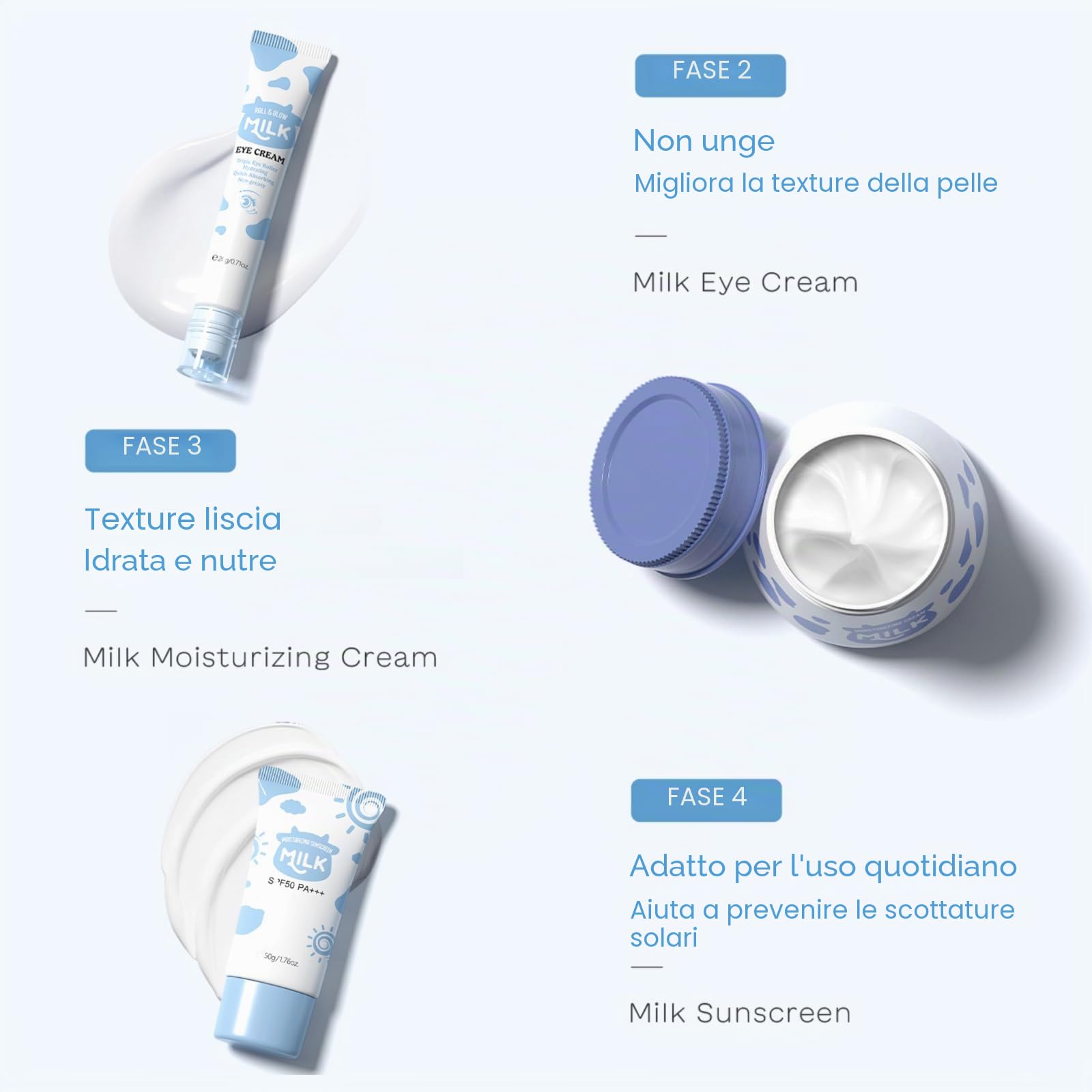 Set di cura della pelle al latte, confezioni regalo di bellezza per adolescenti, kit e set di cura della pelle con cera per le mani, crema per gli occhi, detergente, scrub, idratante e