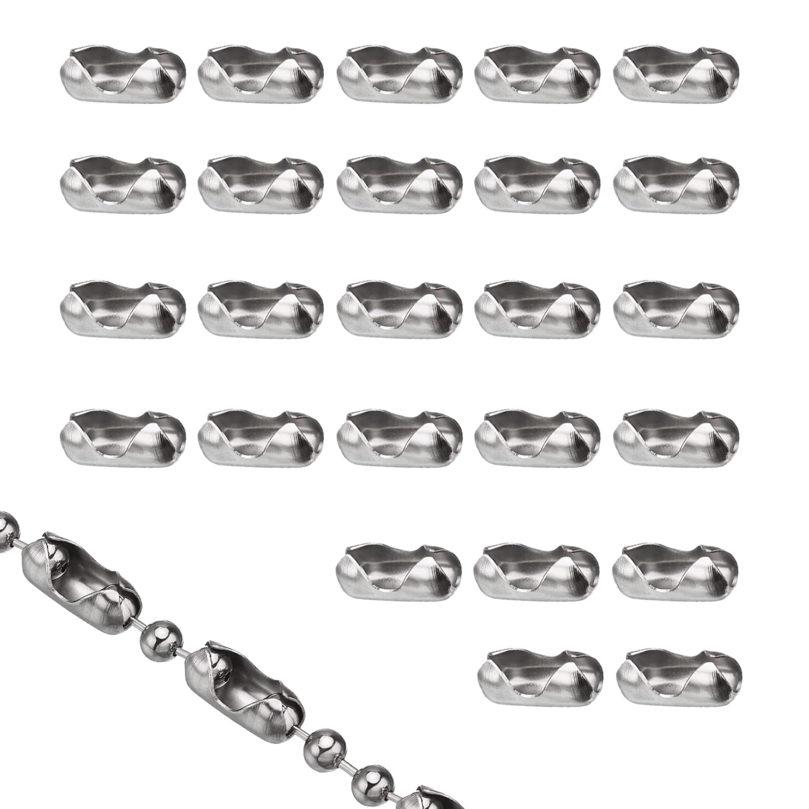 GRVICH 30 Packs Blind Chain Connectors, 4.5mm Silver Metal Ball Chain Cord Connectors, Roller Roman Vertical Blind Spare Parts, Beaded Pull Chain Extension Matching Connectors