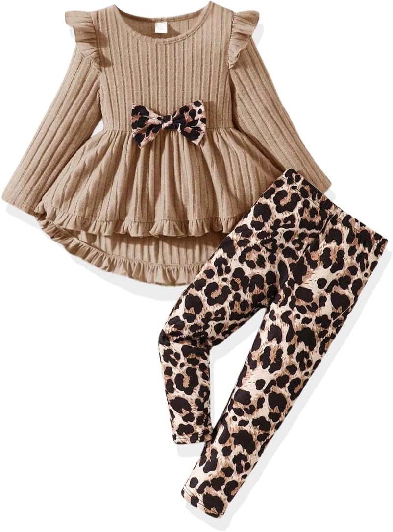 Toddler Girl Clothes Ruffle Long Sleeve Heart Print Tops and Pants 2PC Little Girl Winter Outfits Size (4-7T)