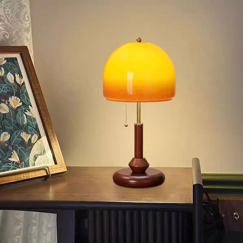 lampka nocna, Lampa nocna E27 z włącznikiem łańcuszkowym, drewniana, do salonu
