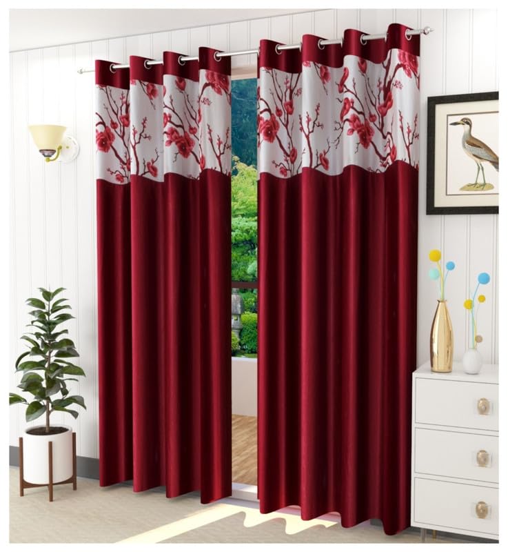 RED RIBBON DECOR Fancy Floral Printed Patch Style Room Darkening Door Eyelet Curtain Panel Parda for Drawing Room, Living Room/Bedroom (Maroon, 7 Feet) - Pack of 2 Pieces (B0CRS3CTNB) Amazon Price History, Amazon Price Tracker