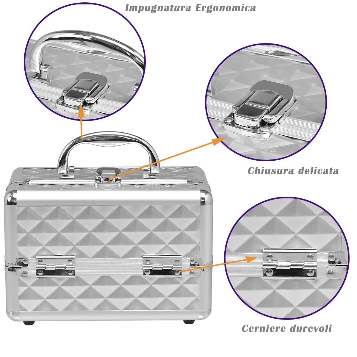 RELAX4LIFE Valigetta Rigida per Trucchi da Viaggio, Mini Valigia Portatile per Cosmetici in ABS e Alluminio, con Specchio, Manico e Chiusura, Design a Tre Strati Pieghevole, 23x15x18cm