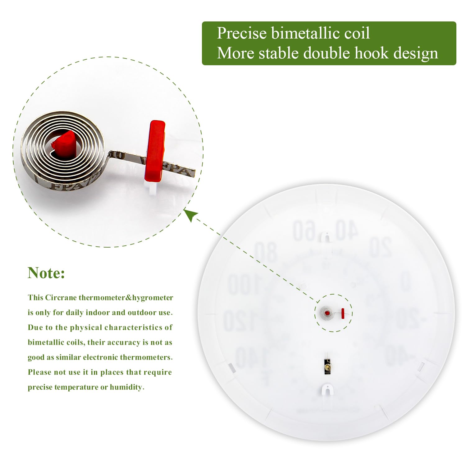 Circrane Termómetro redondo de 13.25 pulgadas con higrómetro, termómetro grande de pared interior, no requiere batería, color blanco