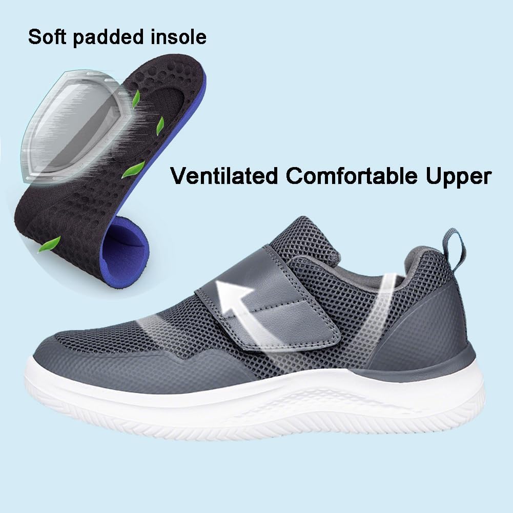 LEADER SHOW Men's Casual Walking Shoes for Swollen Feet Comfortable Lightweight Adjustable Sneakers