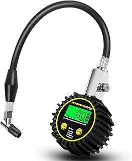 ATsafepro Digital Tire Pressure Gauge 200PSI,Tire Gauge with Flexible Hose and Angled Chuck, Certificated Accuracy Digital Air Pressure Gauge for Cars, RV,SUV,Truck,Bicycles