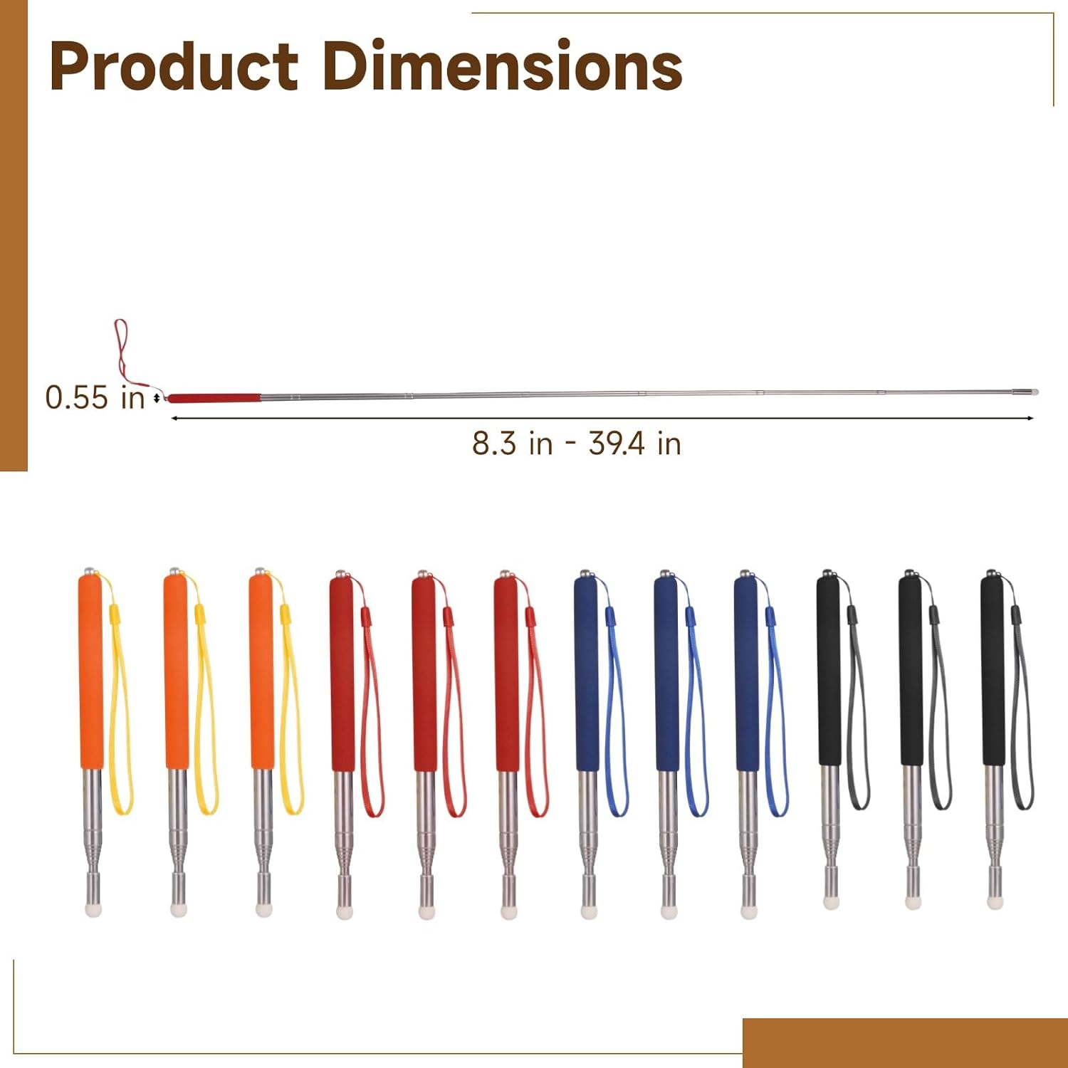Extendable Teacher Pointer Kit, 12 Pcs Pointer Sticks with Lanyards, 39.4 in, Soft Felt Tip, Anti-Slip Grip, for Whiteboard, Classroom