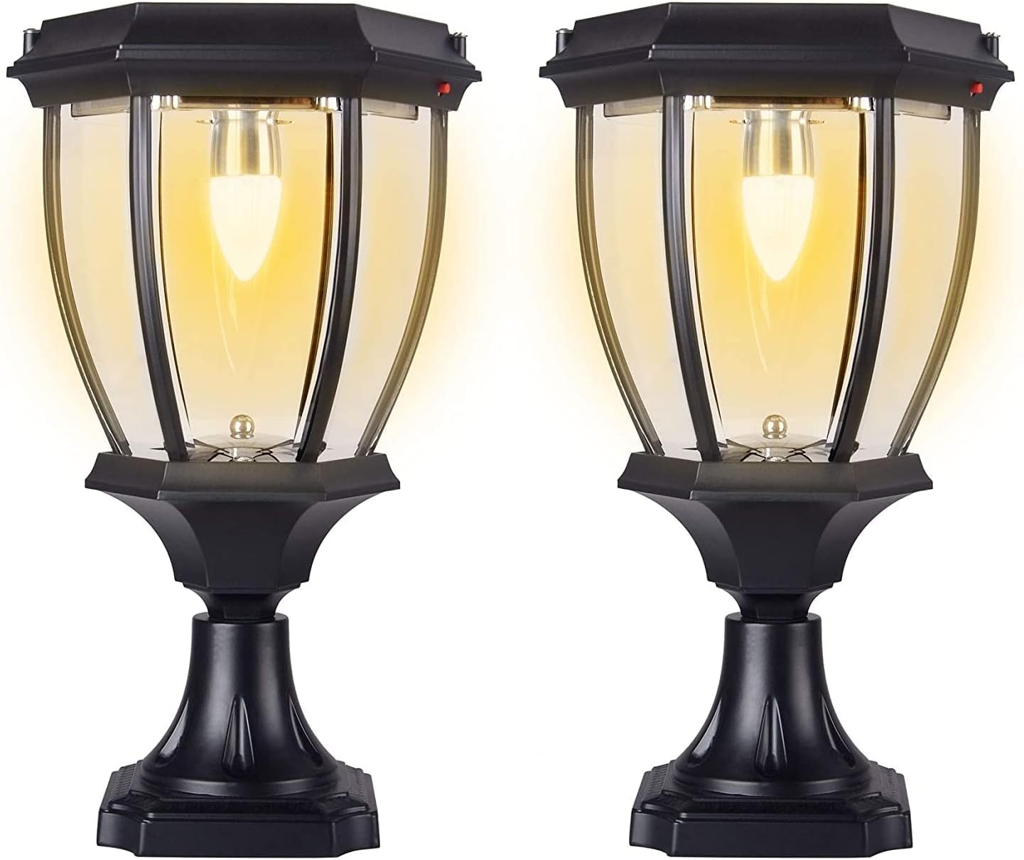 Kendal Solar Post Lights Outdoor, Waterproof Fence Solar Powered Pillar LED Light, Solar Deck Post Lights Decorations Porch Railing Patio with Clear Glass, Warm White (Black*2)