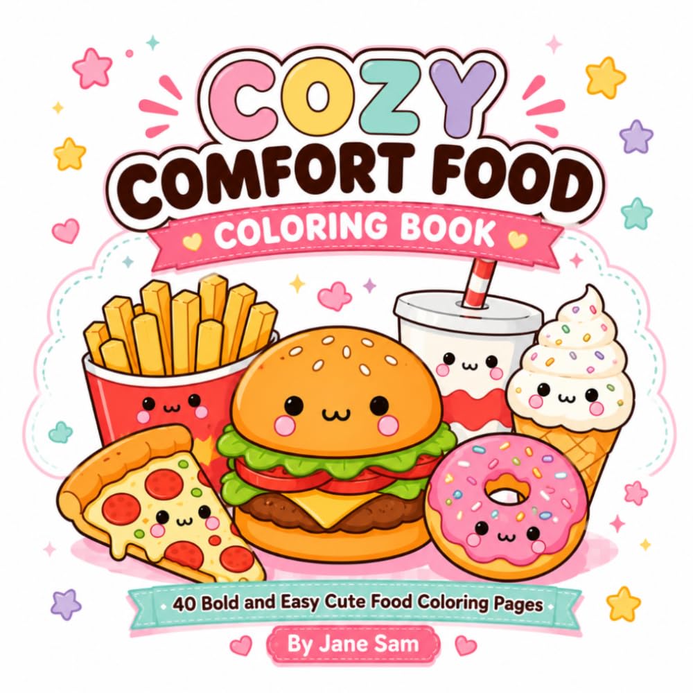 Cozy Comfort Food Coloring Book: Bold and Easy Kawaii Food Coloring Pages for All Ages