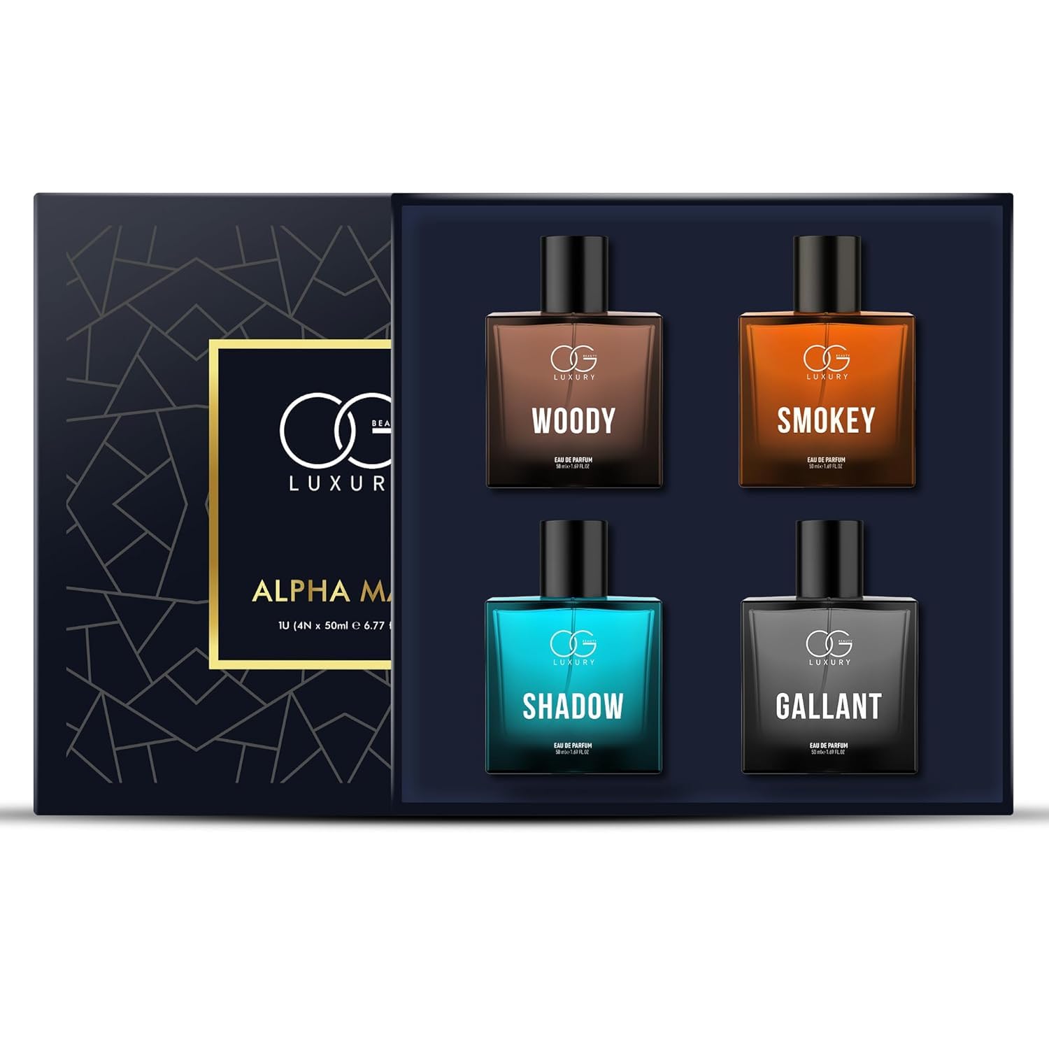 OG' BEAUTY Luxury Alpha Male Perfume Set for Men – 4x50 ML EDP Long-Lasting Fragrance Set: Shadow, Woody, Smokey, Gallant – Sophisticated & Budget-Friendly Gift, 20% Perfume Concentration