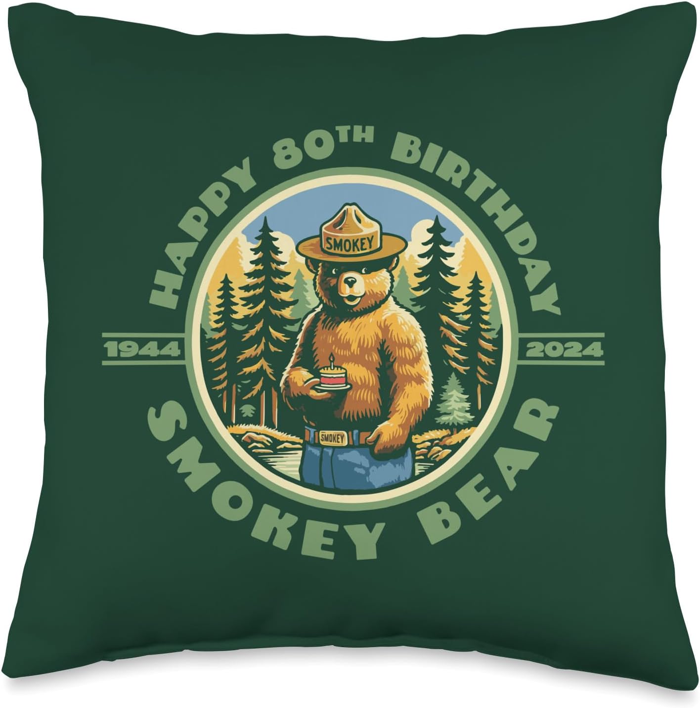 Happy 80th Birthday Smokey Bear 1944-2024 Retro Cupcake Throw Pillow