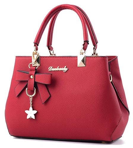 Dreubea Womens Handbag Tote Shoulder Purse Leather Crossbody Bag - Wine Red