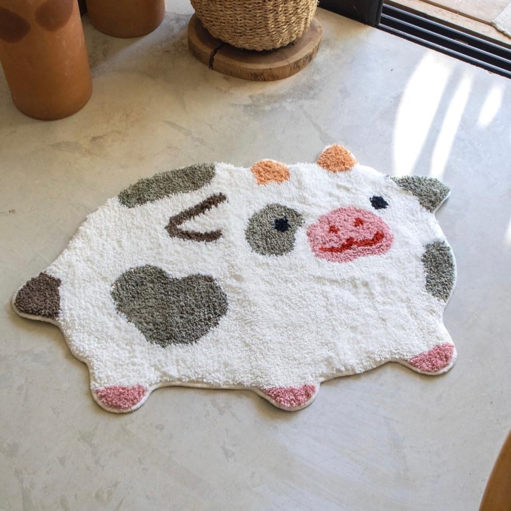 Cow Print Rug, Soft Plush Shaggy Carpet for Kids Room, Bath Room, Living Room, Bedroom, 39 x 27 Inches, Gray