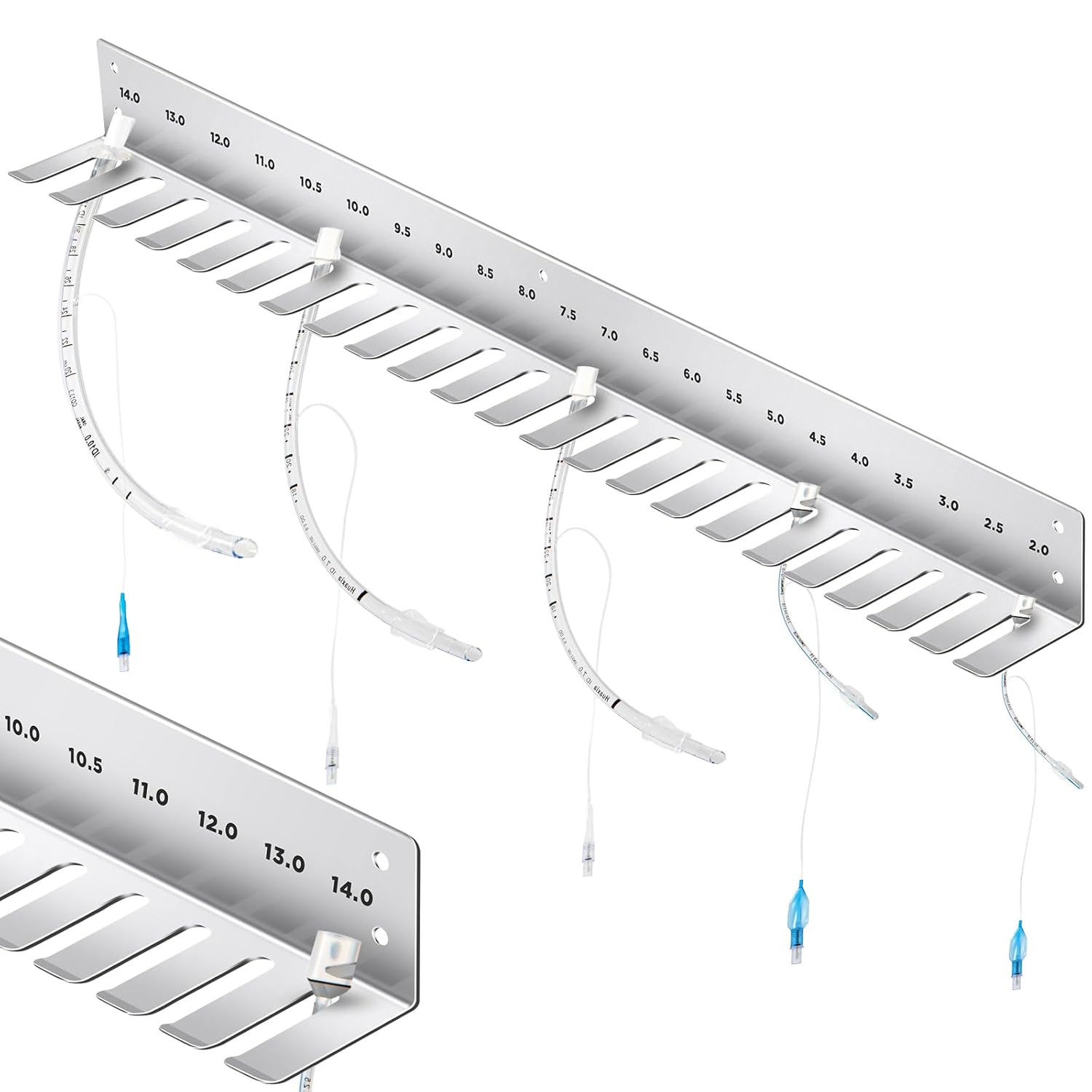 Zonon Endotracheal Tube Holder 304 Stainless Steel Rack Wall Hanging Frame Endotracheal Tube Holders Intubation Hanger for Veterinary Equipment Supplies(29.3 Inch, 2.0-14)