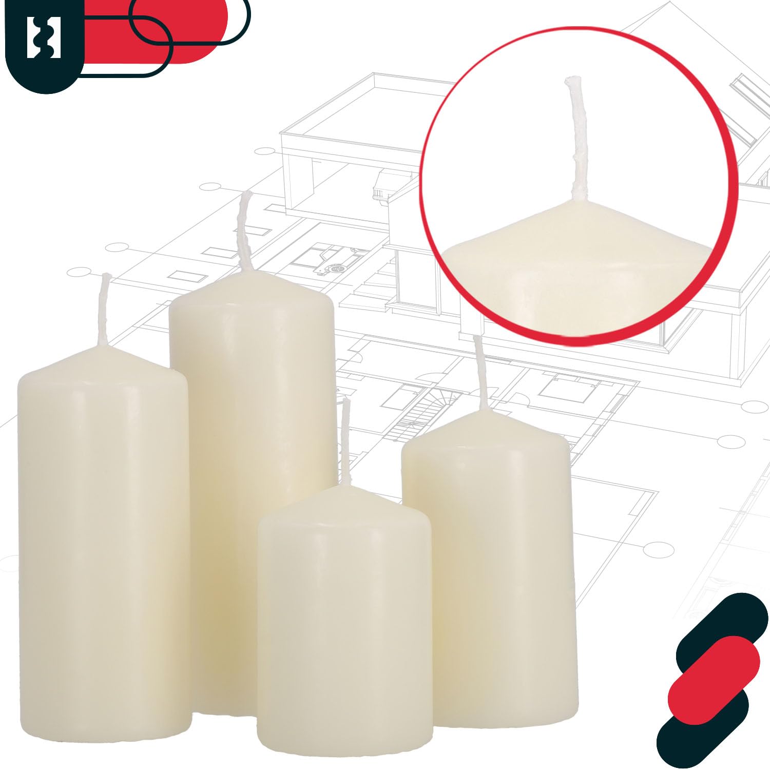 KOTARBAU® Świece filarowe świece blokowe, zestaw 4 sztuk, ecru