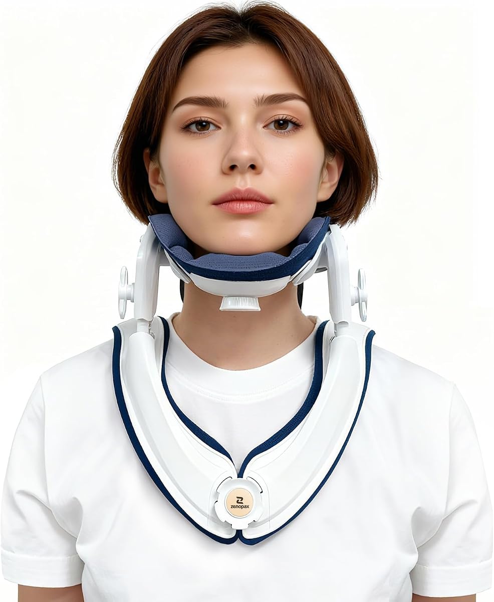 Tracción cervical del estiramiento del cuello, soporte de cuello para el dolor y soporte del cuello | Dispositivo de tracción cervical ligero y ajustable para descompresión y alivio de tensión de la columna vertebral del cuello, apto para FSA/HSA