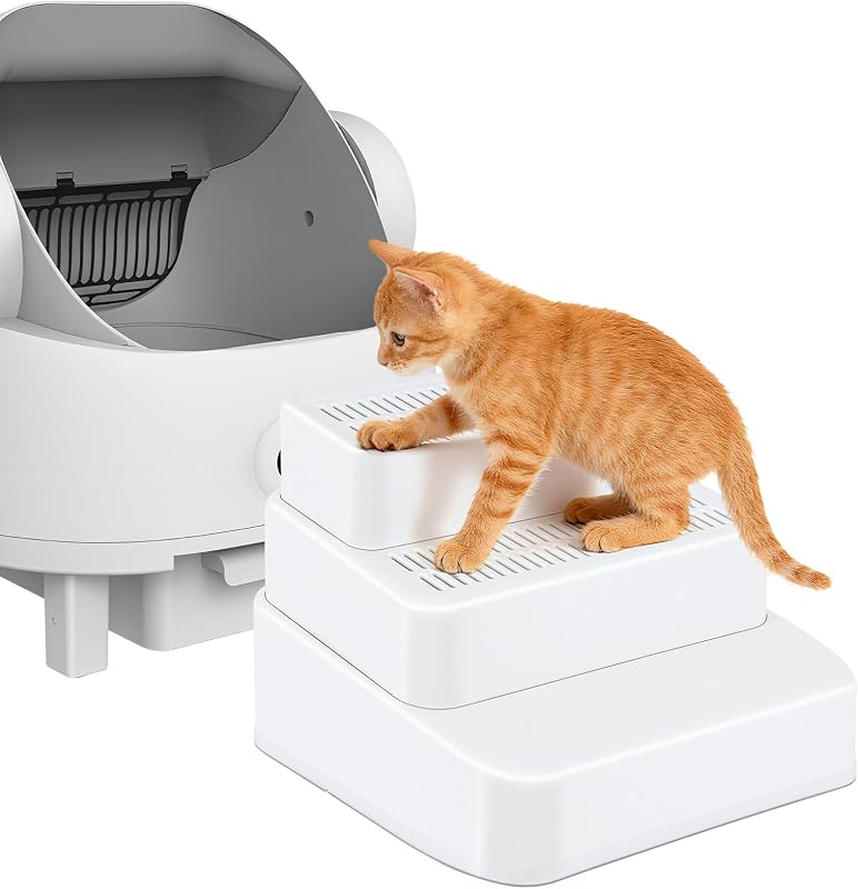 Escada Ajustável de 3 Degraus para Caixa de Areia de Gatos Himake Branca