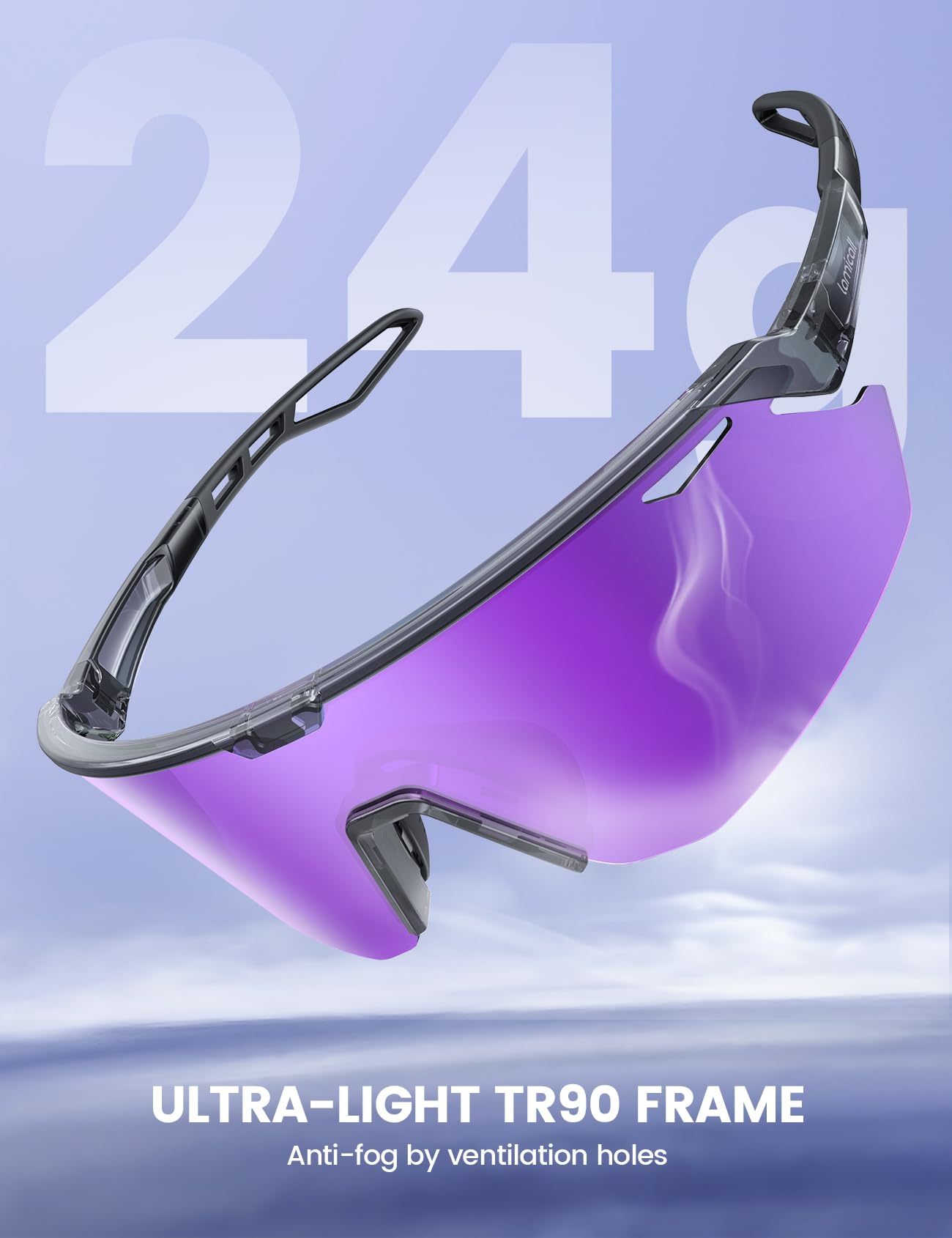 Lamicall Lunettes de Soleil Polarisées Cyclisme, [24g Ultra-Légère] Protection UV400, TR90-Monture, Plaquette de Nez Réglable, Lunettes de Soleil de Sport Homme Femme pour Pêche/Sports Outdoor - 5