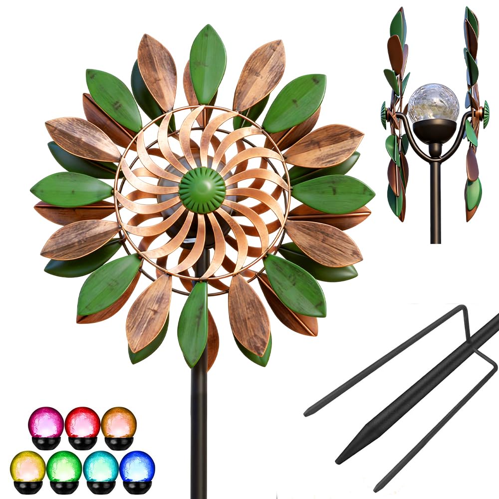 Mulino a vento in metallo unico e magico, mulino a vento 3D in metallo in acciaio inox, girandola da giardino, decorazione per giardino, terrazza, paesaggio