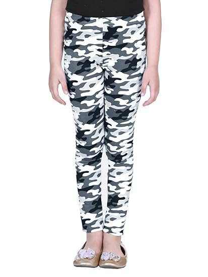 Girls White & Grey Camouflage Printed Ankle-Length Legging for 2 to 12 Years