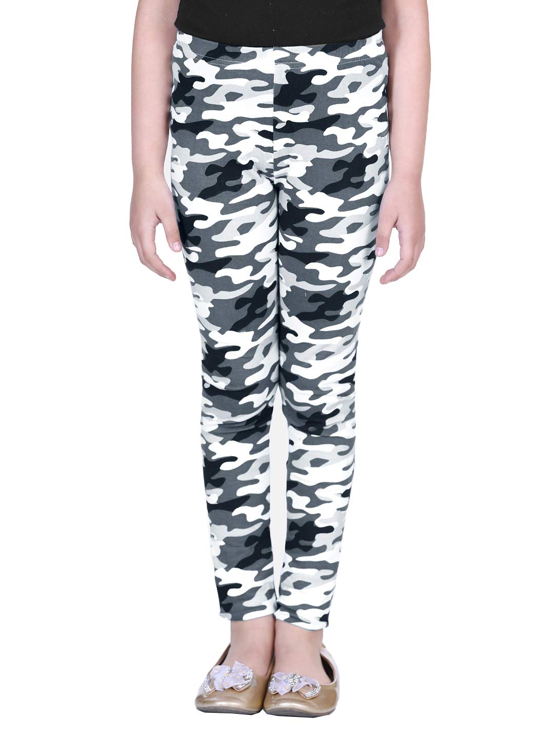 Naughty Ninos Leggings da bambina bianchi e grigi con stampa mimetica alla caviglia, da 2 a 12 anni
