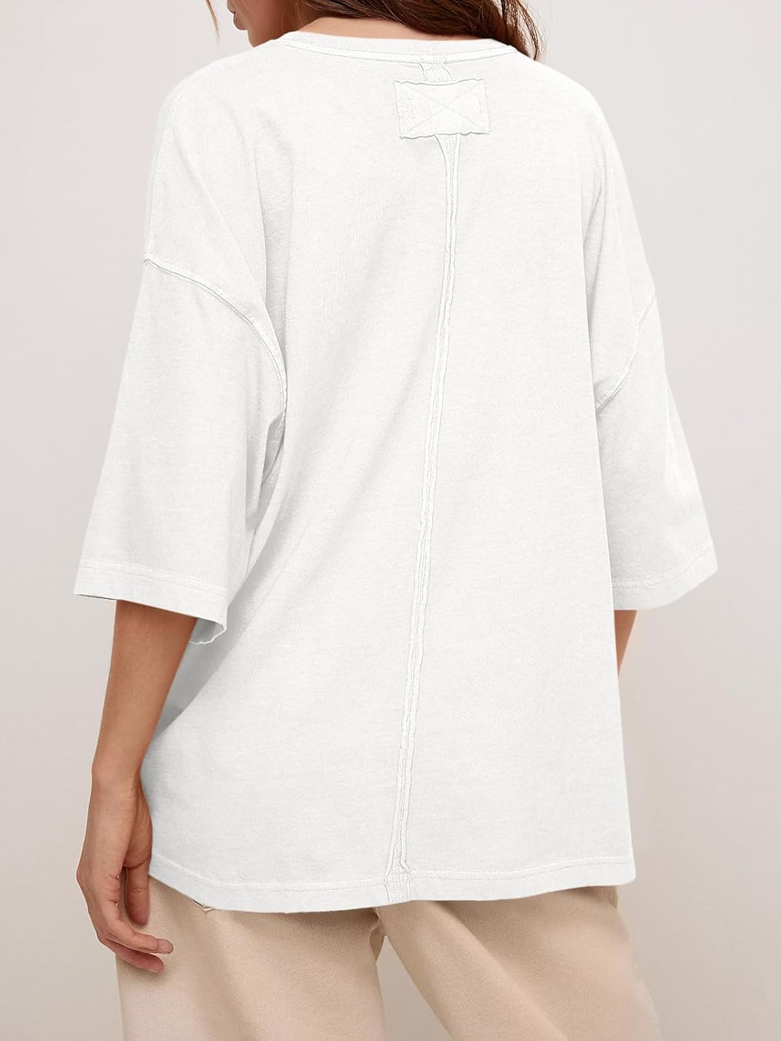 Tankaneo Womens Oversized Half Sleeve T-Shirts Summer Casual Crew Neck Tunic Tops Loose Fit Boxy Basic Tees - Image 3