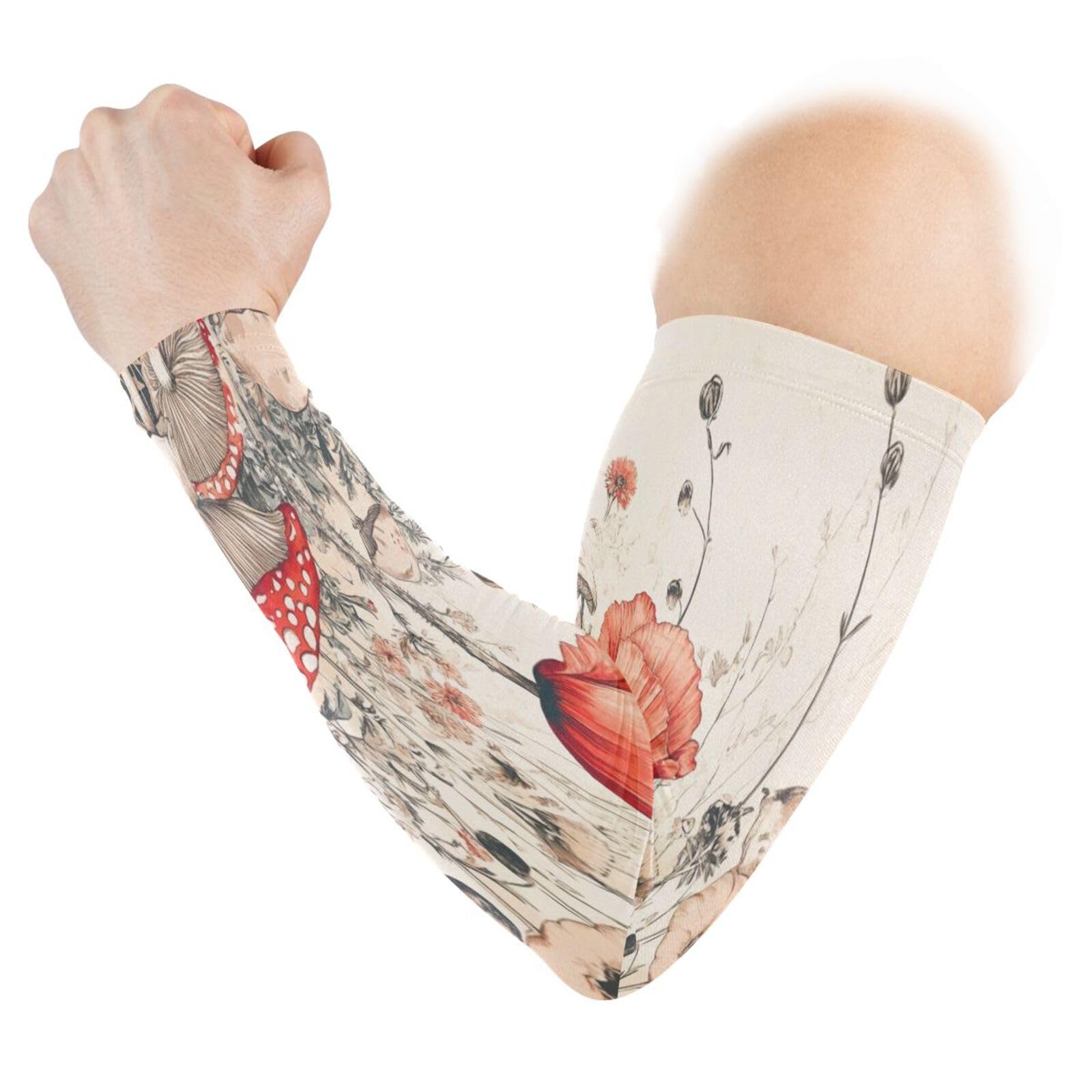 Kigai Poppies Mushroom UV Sun Protection Arm Sleeves for Men Women Cooling Compression Sports Arm Sleeves Tattoo Cover Up