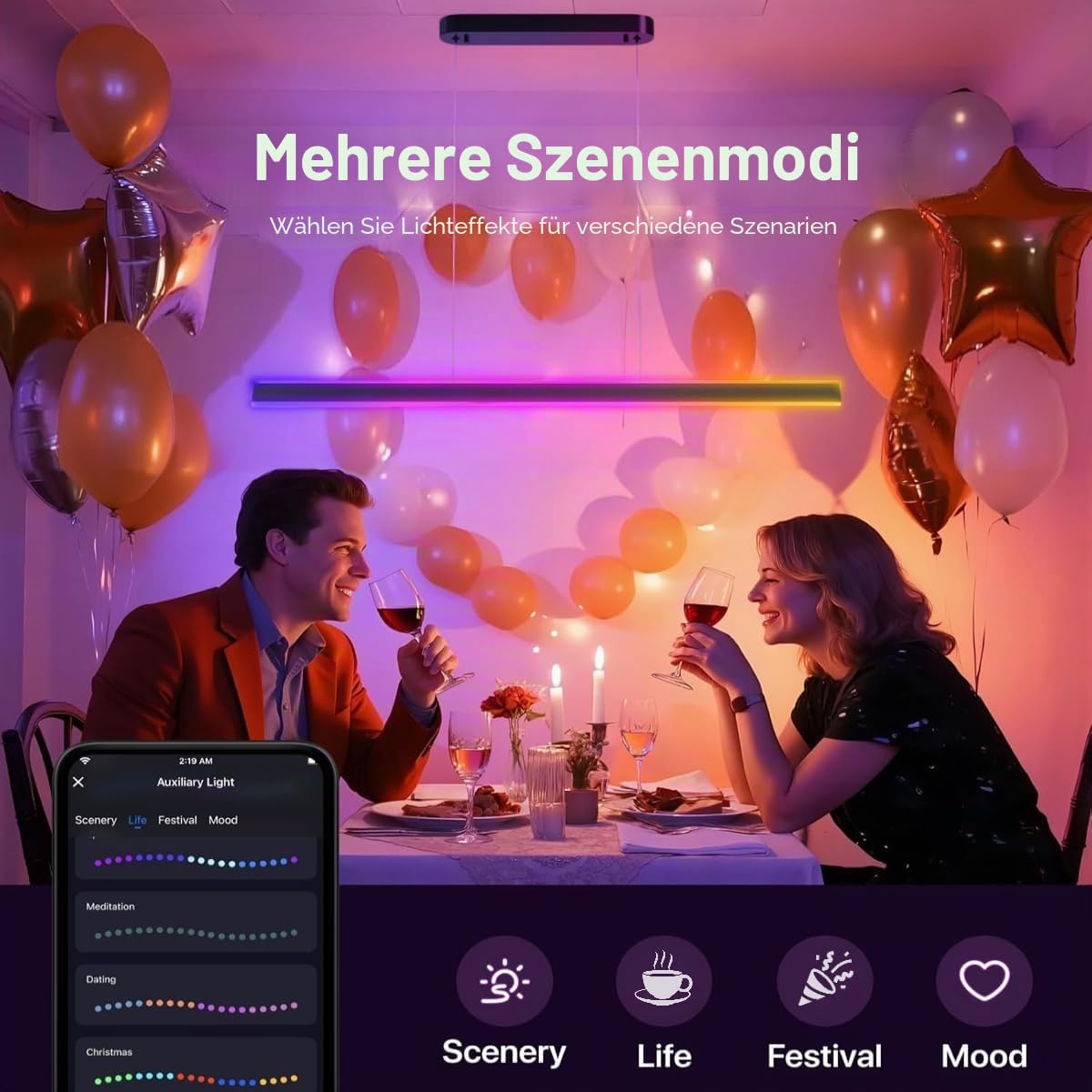 Pendelleuchte Esstisch RGB Dimmbar 120cm Schwarz Lineare Hängelampe mit Fernbedienung & App-Steuerung Höhenverstellbar Modern Design Esstisch Lampen Hängend für Großes Esszimmer Küche Wohnzimmer